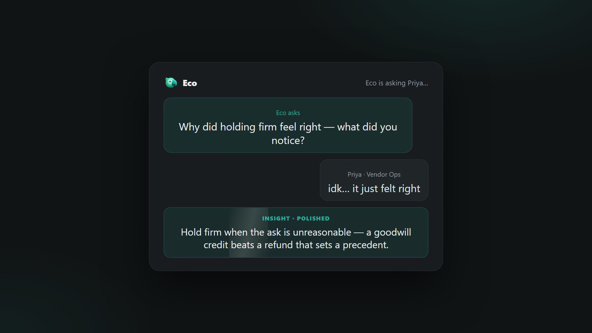 Eco interview flow, extracting an insight from a conversation